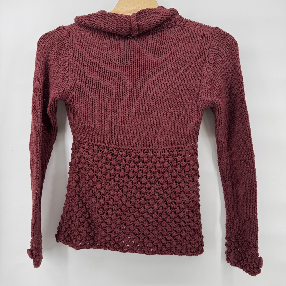 Prima Bella Cardigan Sweater Women Med Burgundy Chunky Knit Popcorn Whimsigoth - Picture 2 of 11